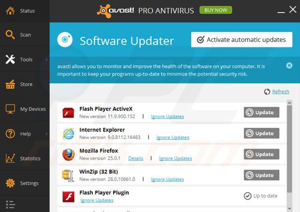 Atualizador de software avast! Pro Antivírus 2014