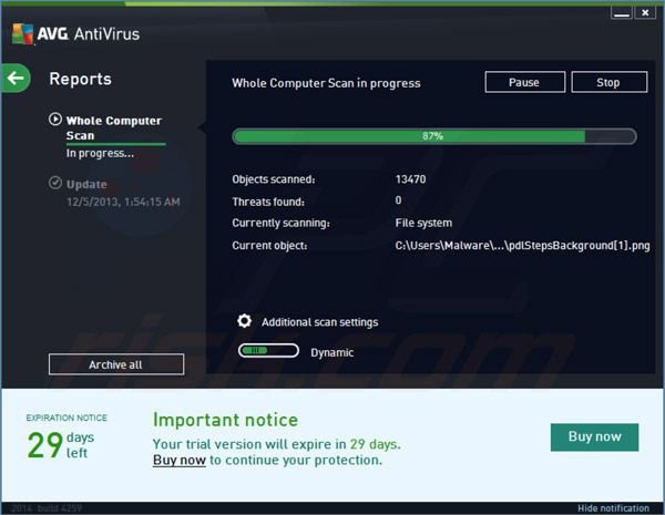 Primeira verificação de optimização AVG Antivirus 2014