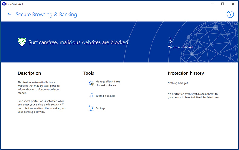 navegação segura e bancária de Anti-Vírus F-Secure