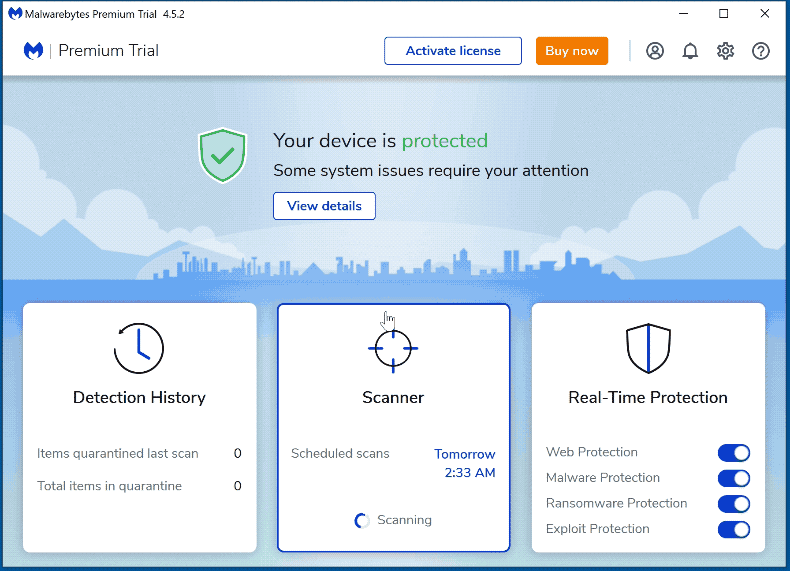 Aparência do Malwarebytes Premium (GIF)