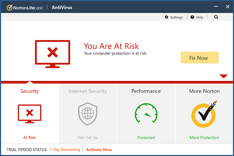 interface Norton AntiVirus Plus