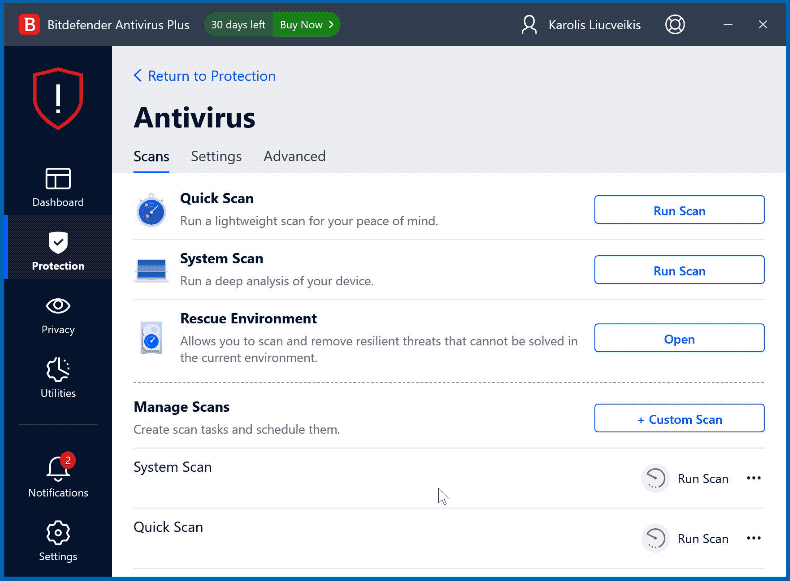 aparência Bitdefender Antivírus Plus (GIF)
