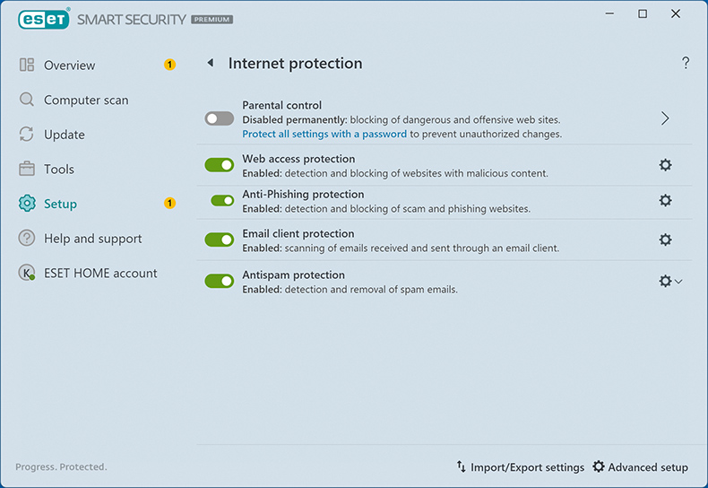 ESET NOD32 Antivírus Protecção da Internet