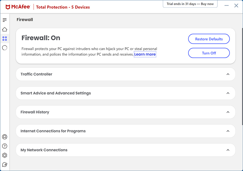 firewall McAfee AntiVírus Plus
