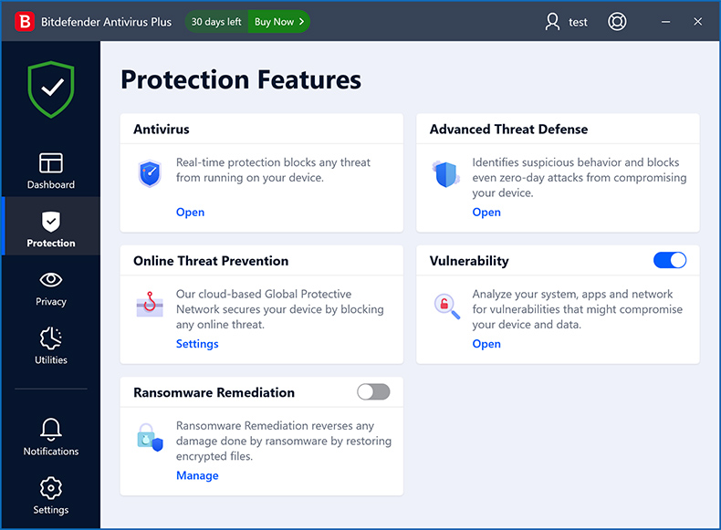 Recursos de Proteção Bitdefender Antivirus Plus