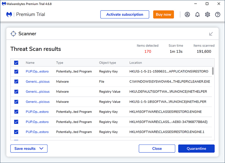 Resultados da Verificação de Malwarebytes Premium 2024