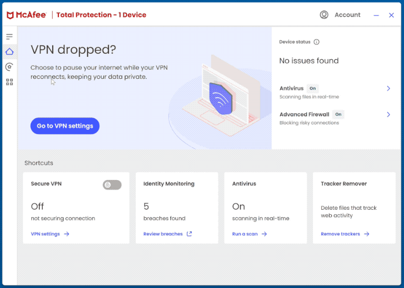 McAfee Total Protection Aparência
