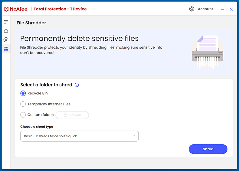 McAfee Total Protection Triturador de ficheiros