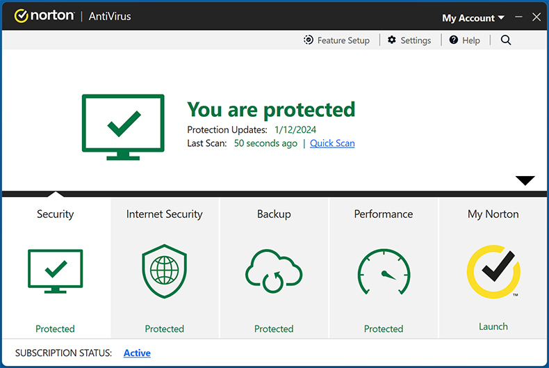 Dashboard de Norton AntiVirus Plus