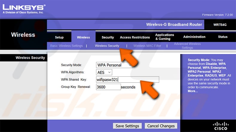 encontre a sua password wi-fi linkys wrt54g router passo 2