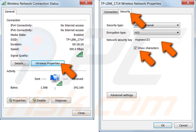 encontre a sua palavra-passe wi-fi num pc do windows pc no windows 7 passo 3