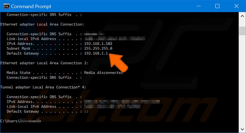 encontre o seu adaptador de endereço IP ethernet conexão de área local