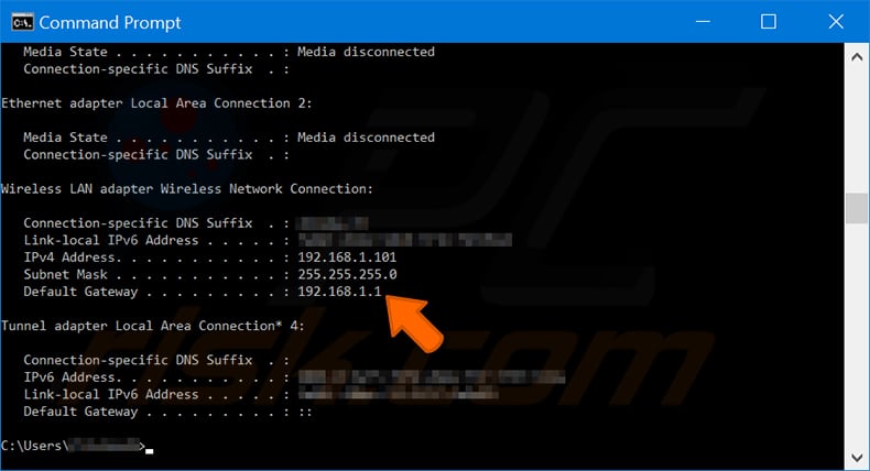 encontre o seu adaptador lan sem fios de endereço IP