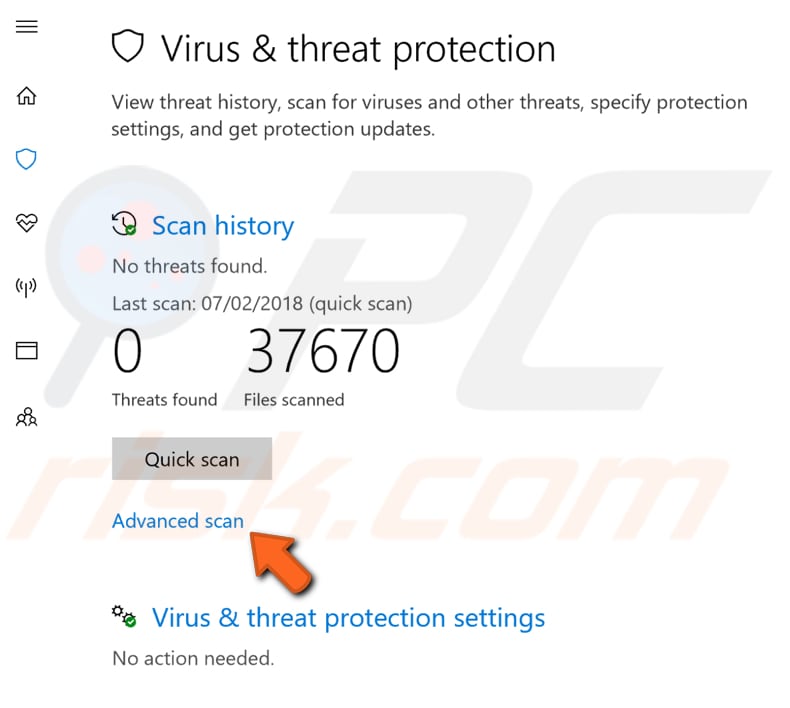 verifique o seu sistema por malware passo 2