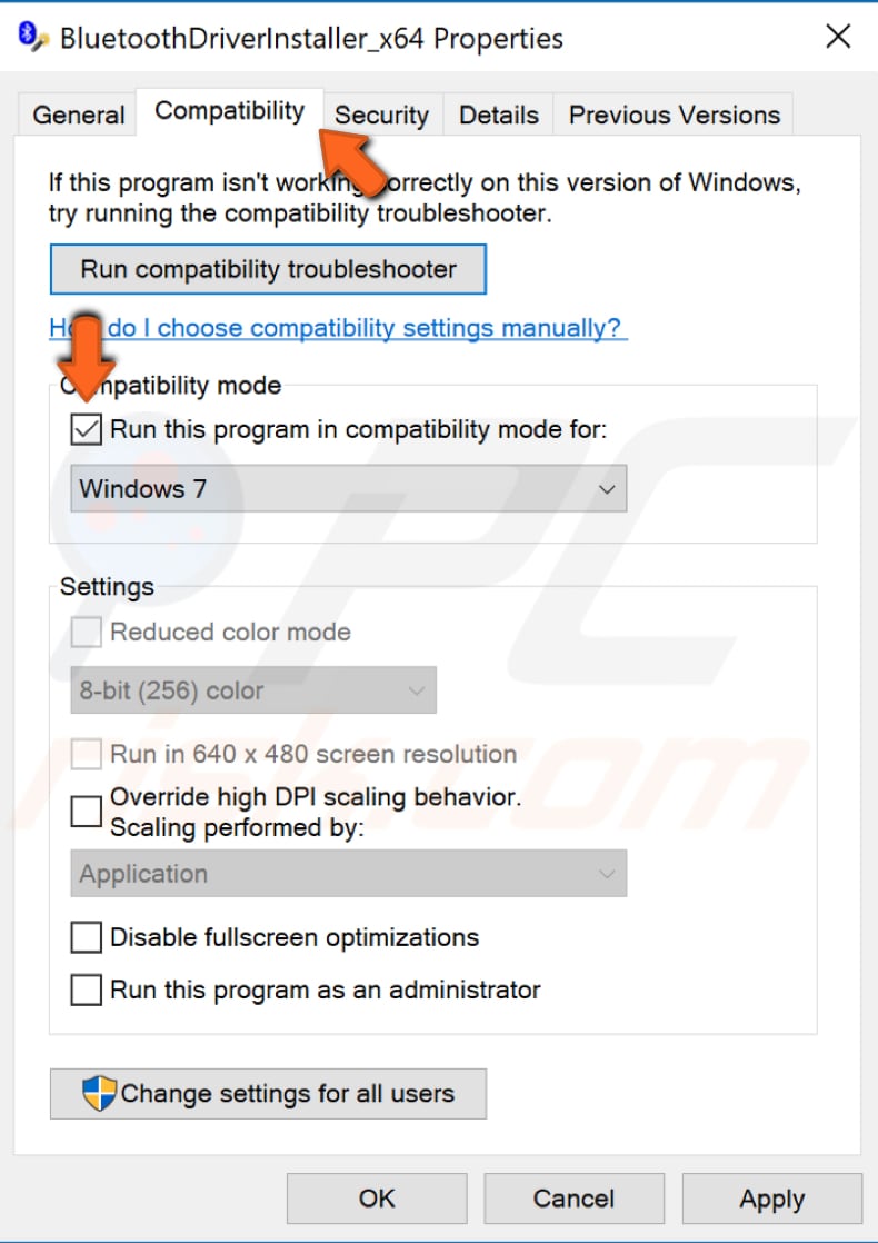 instalar drivers bluetooth em modo de compatibilidade passo 2