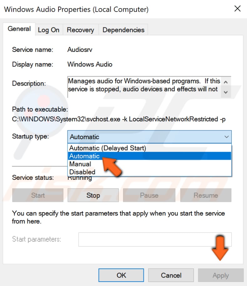 Reiniciar o serviço de áudio do Windows passo 4