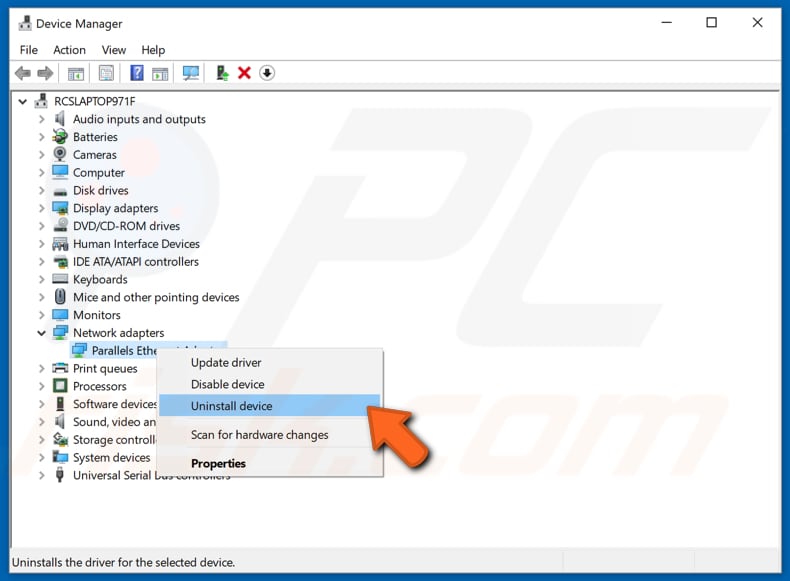 Desinstalar o driver do adaptador sem fios passo 2