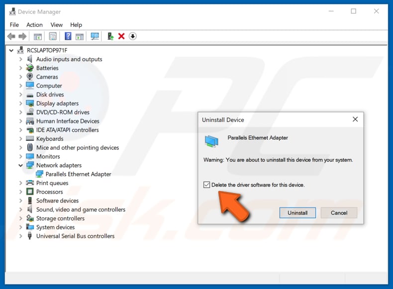 Desinstalar o driver do adaptador sem fios passo 3