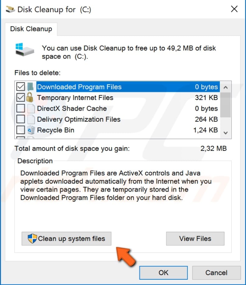 remover ficheiros e pastas temporários utilizando a limpeza do disco passo 2
