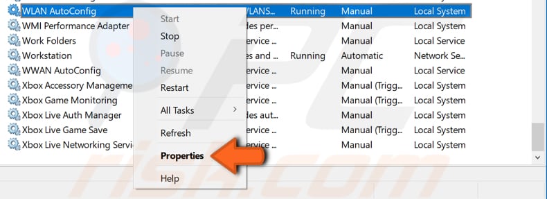 mudar os serviços de início de wlan autoconfig passo 2