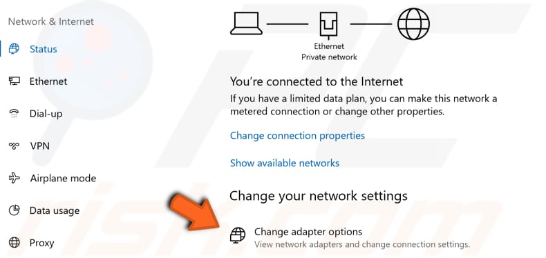 verificação de opções do adaptador passo 2