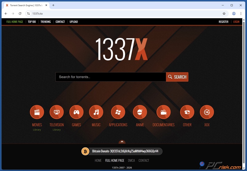 Página inicial do 1337x
