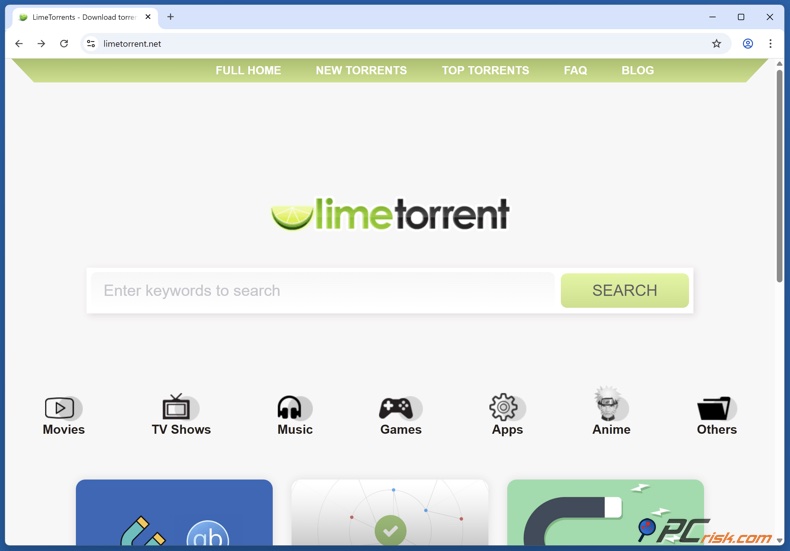 Página inicial do LimeTorrents