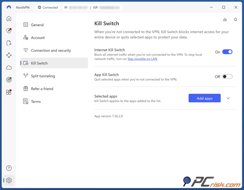 Ativar NordVPN kill switch