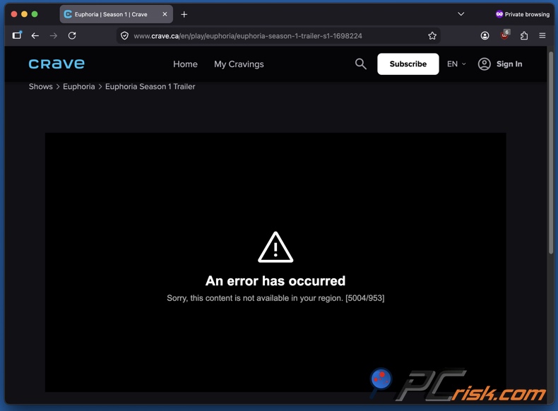Conteúdo do Crave não disponível na sua região