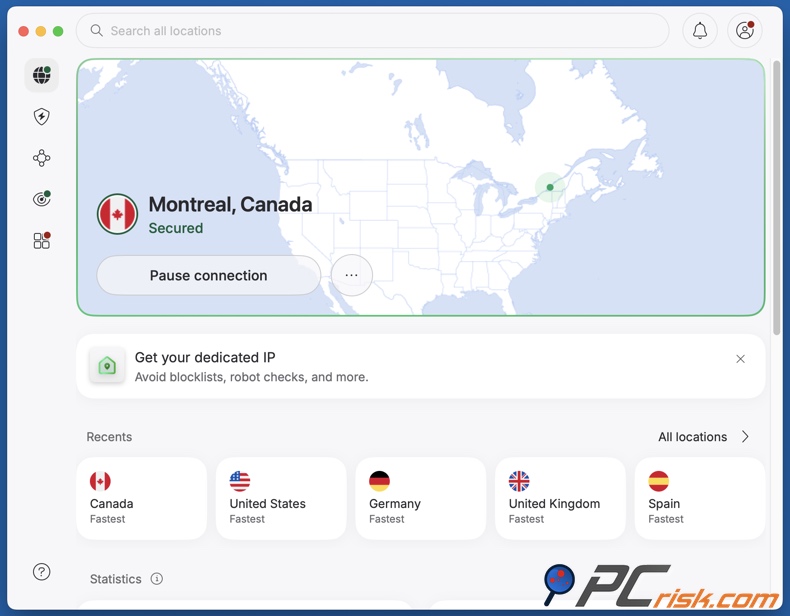 NordVPN ligada ao Canadá