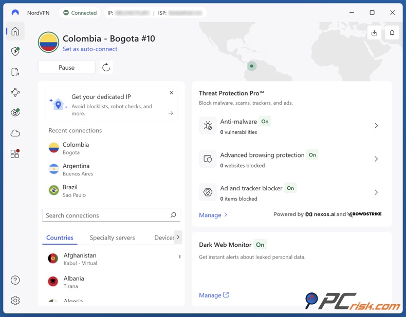 NordVPN ligado à Colômbia