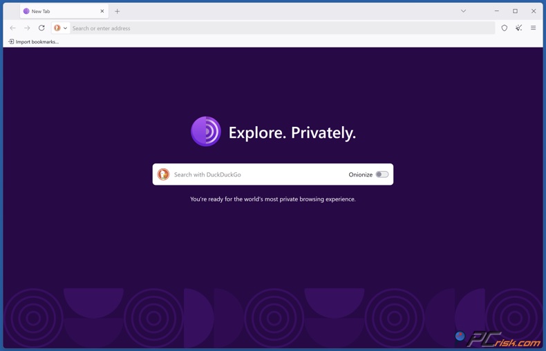 Página inicial do Tor Browser