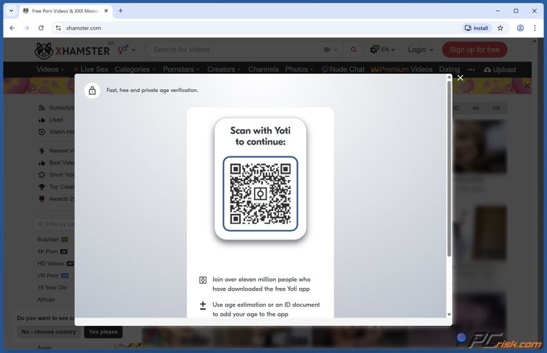 Yoti para o xHamster no Brasil