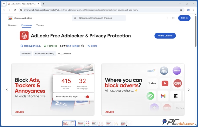 Adlock Chrome extensão