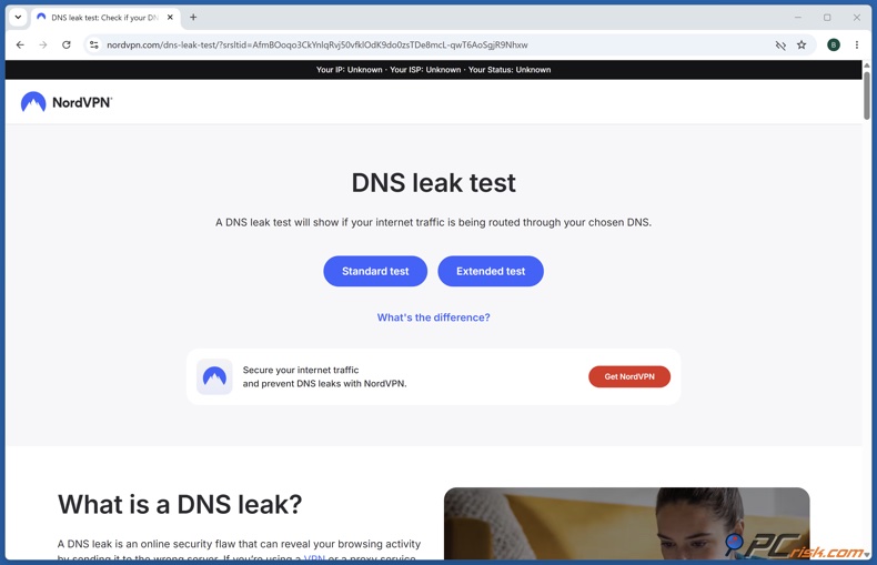 Teste de fugas de DNS da NordVPN