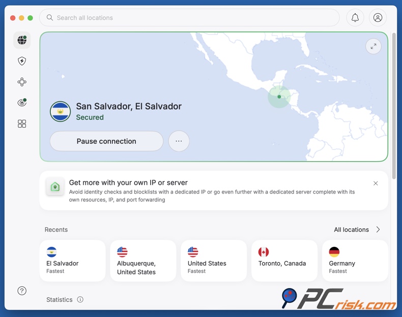 NordVPN connected to El Salvador