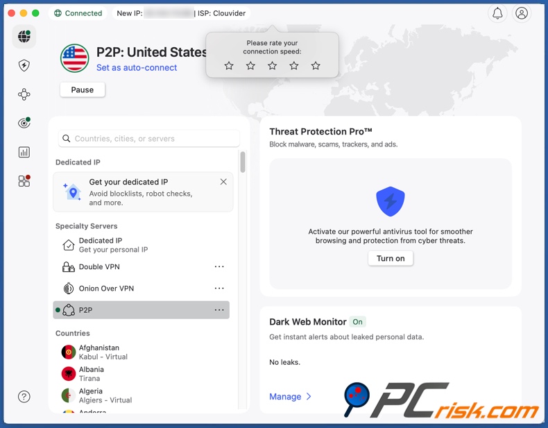 NordVPN ligado aos EUA