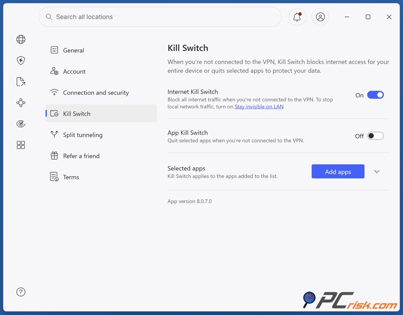 Ativar kill switch do NordVPN
