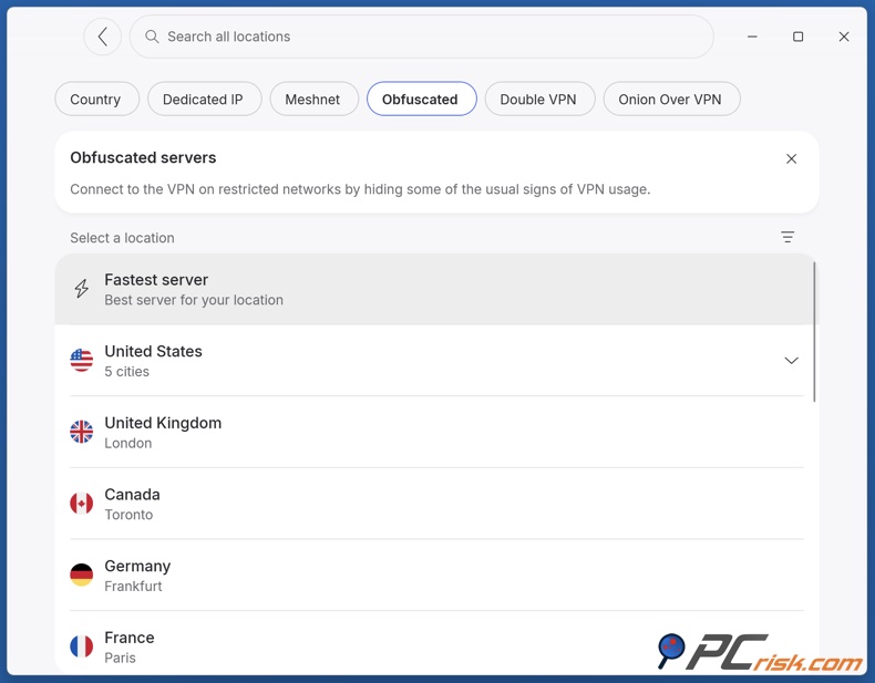 Servidores ofuscados do NordVPN