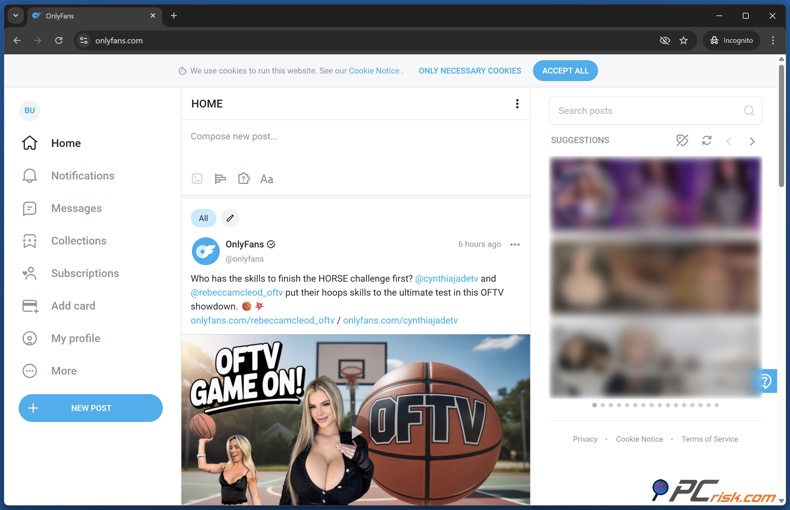 Página inicial do OnlyFans