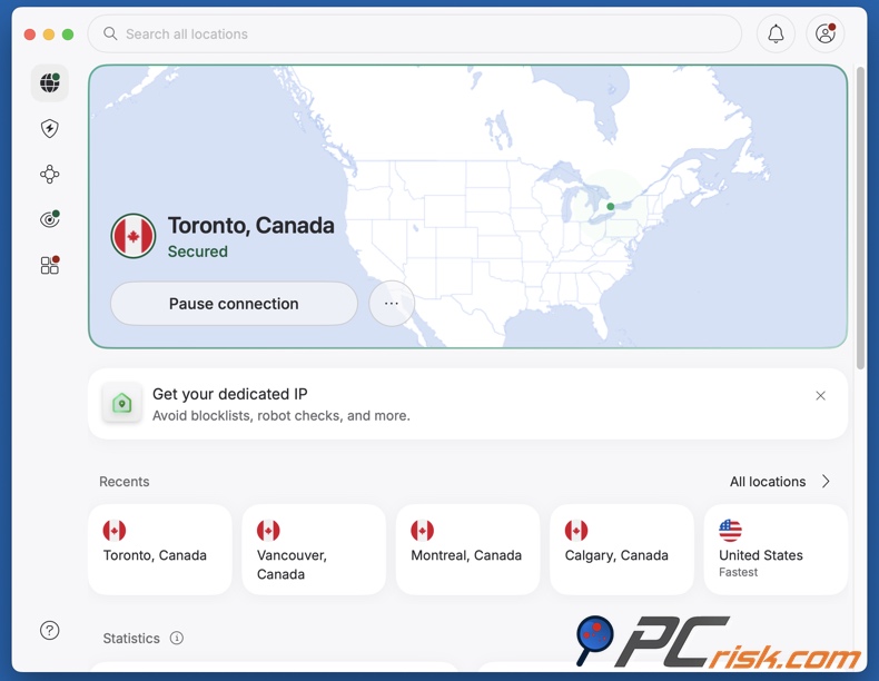 NordVPN connected to Canada (Toronto)