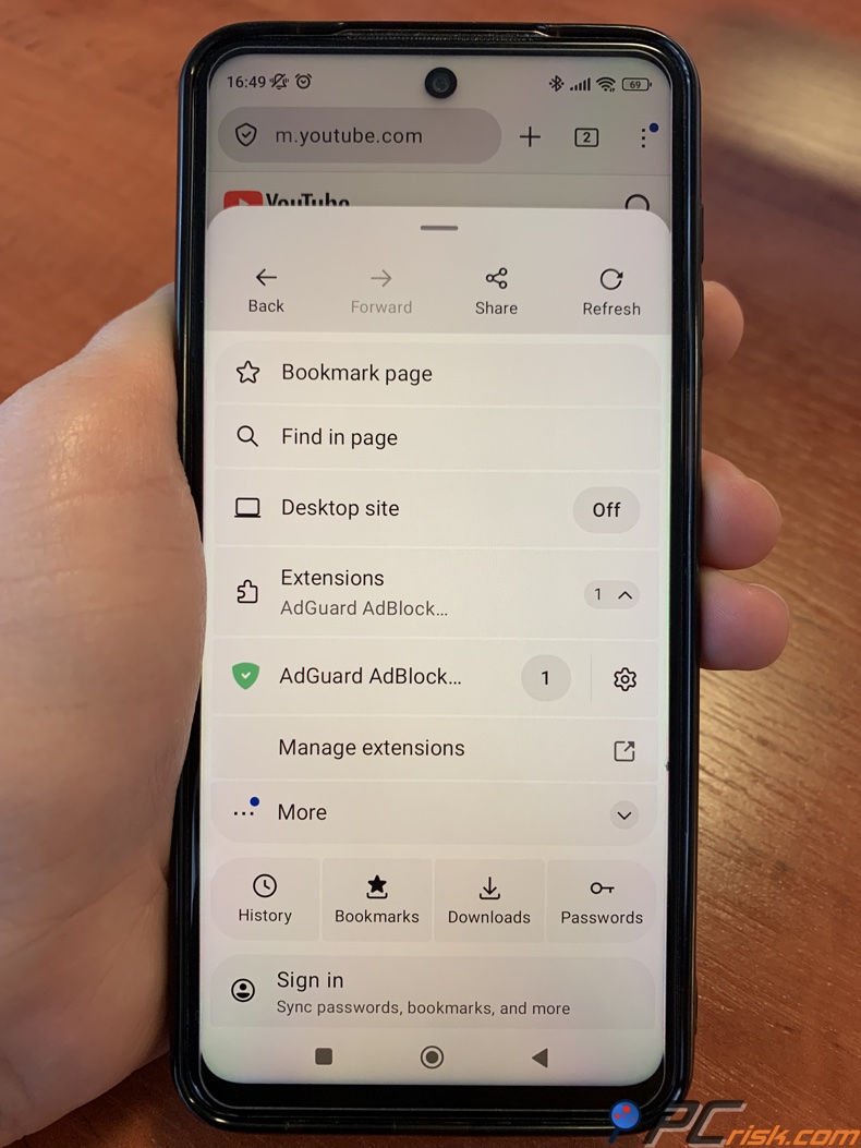 Extensão AdGuard para Firefox no Android