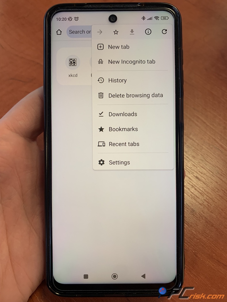 menu do Adblock Browser APB no Android