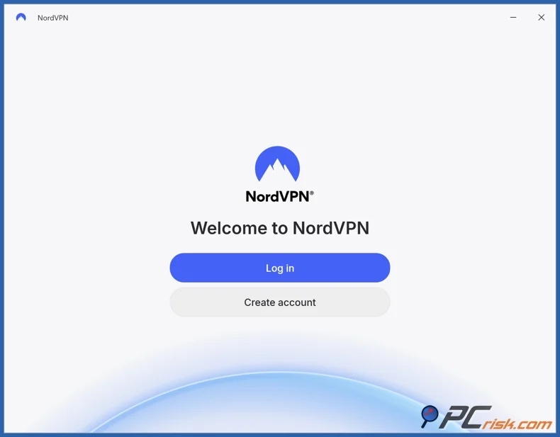 Ecrã de início de sessão da NordVPN