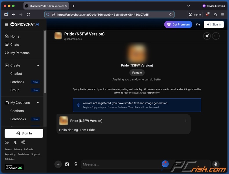 Acesso sem registo ao Spicy Chat AI