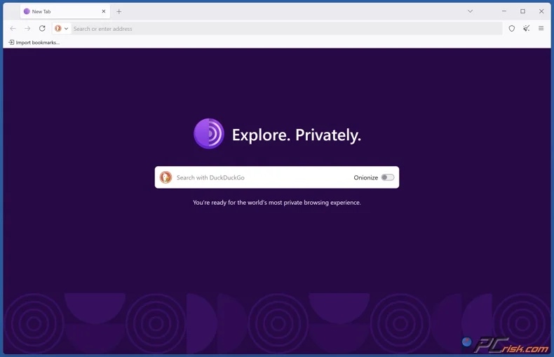 Página inicial do Tor Browser