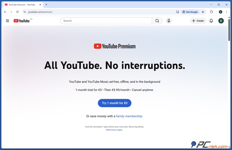 Página inicial do YouTube Premium