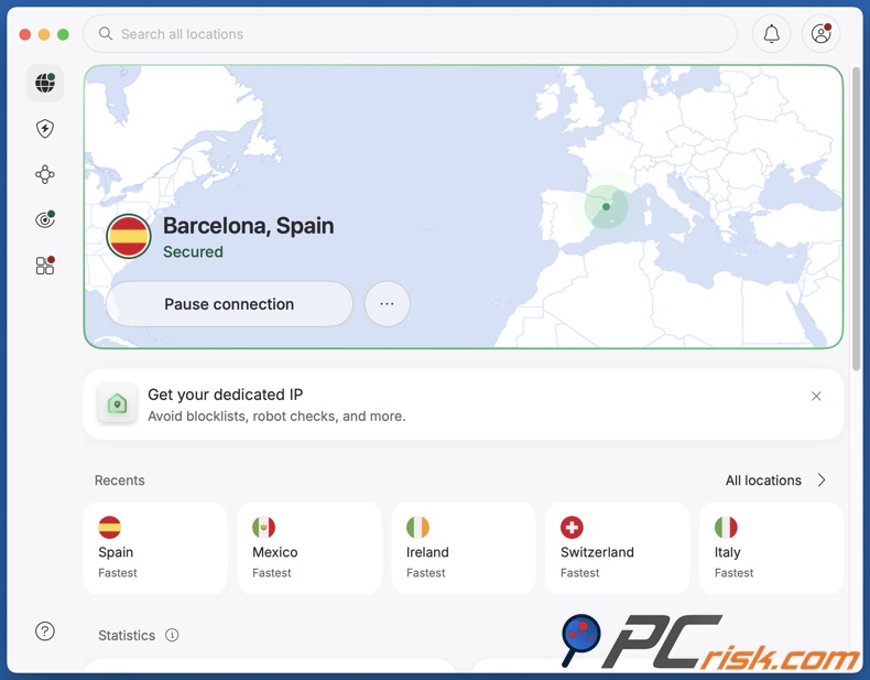 NordVPN conectado a Espanha
