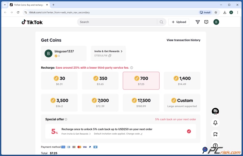 Recarga de TikTok Coin