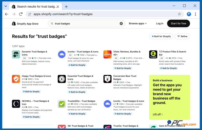 Selos de confiança na Shopify App Store